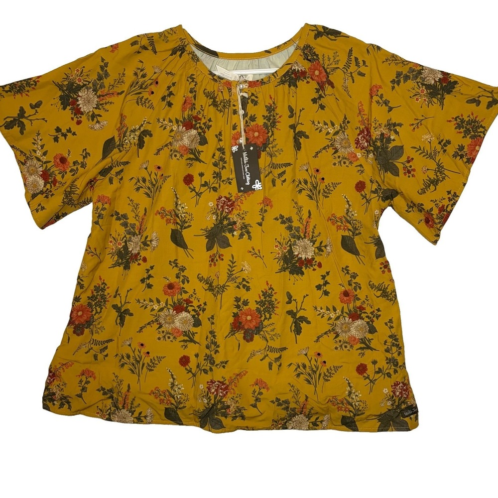 Matilda Jane Women's XXXL NWT Floral Blouse/Mustard/Lined/Iridescent ButtonsBoho